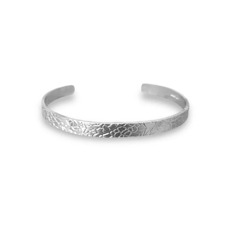 Sterling silver bangle with bold leaf texture